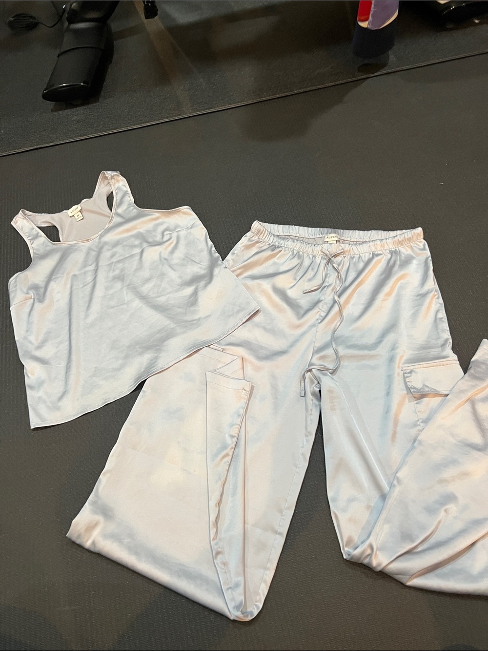 Women’s Satin Tank & Cargo Pant Sleep Set - Light Silver